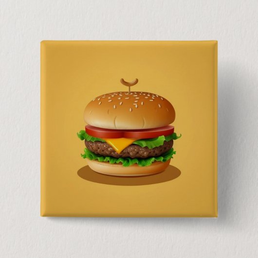 黄色の背景を持つチーズバーガー 缶バッジ (正面)