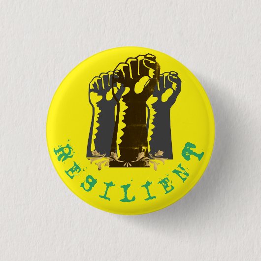 黄色の背景を持つ弾力性のある拳 缶バッジ (正面)