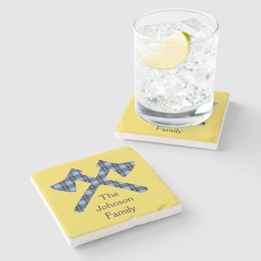 黄色の背景ファミリ上の二重クロス斧 ストーンコースター (横)