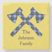 黄色の背景ファミリ上の二重クロス斧 ストーンコースター (正面)