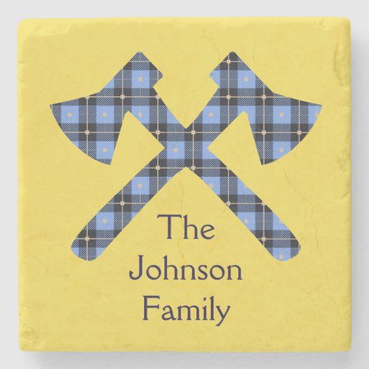 黄色の背景ファミリ上の二重クロス斧 ストーンコースター (正面)