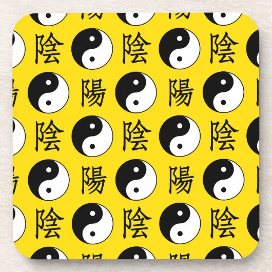 黄色の背景中国の陽模様 コースター (正面)