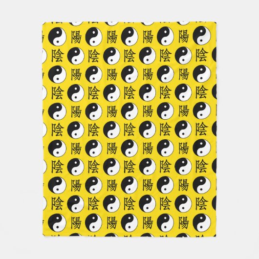 黄色の背景中国の陽模様 フリースブランケット (正面)