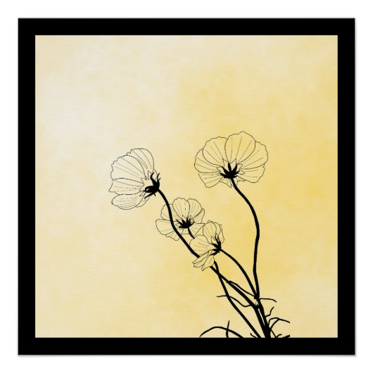 黄色の胡蝶蘭の花の線画 ポスター (正面)