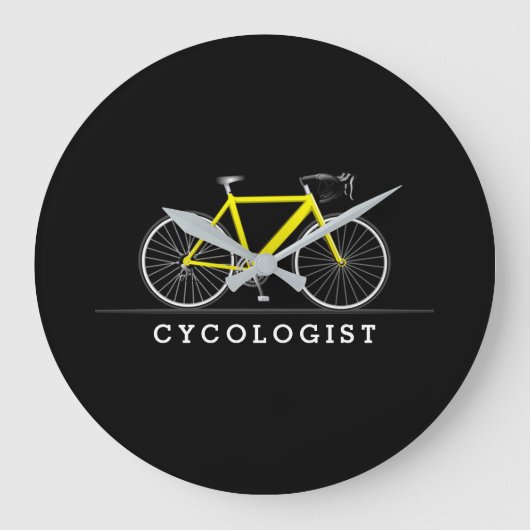 黄色の自転車を持つ文字医 ラージ壁時計 (正面)