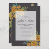 黄色の芍薬とバラの結婚式 招待状 (正面/裏面)