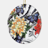 黄色の芍薬と蝶のタトゥーデザイン セラミックオーナメント (左)