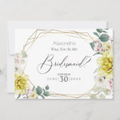 黄色の芍薬の花、あなたは私の花嫁の仲間になってくれますか 招待状 (正面)