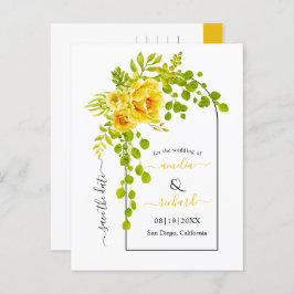 黄色の花とアーチ秋の結婚式日付を保存 ポストカード