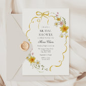 黄色の花とリボンのブライダルシャワー 招待状