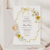 黄色の花とリボンのベビーシャワー 招待状