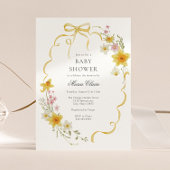 黄色の花とリボンのベビーシャワー 招待状