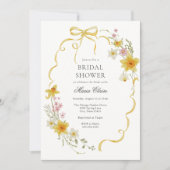 黄色の花と弓ブライダルシャワー 招待状 (正面)