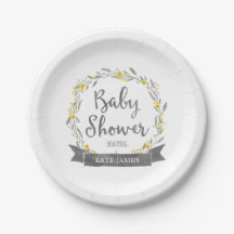 黄色の花と灰色の葉リース赤ちゃんシャワー