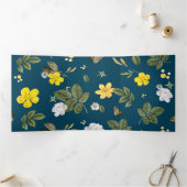 黄色の花と白いローズ 三つ折りクリスマスカード (内部)