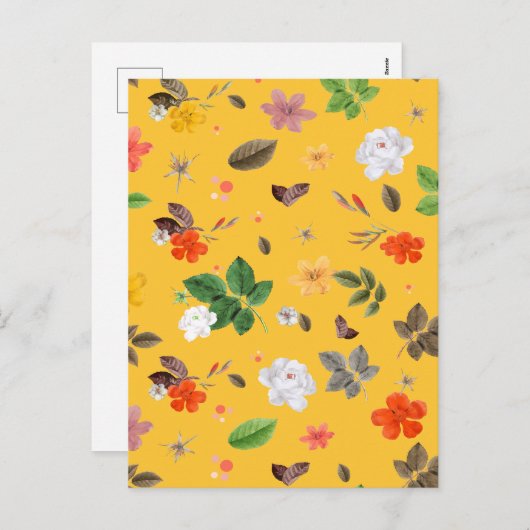 黄色の花と白のバラ10 シーズンポストカード (正面/裏面)