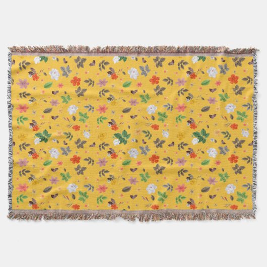 黄色の花と白のバラ10 スローブランケット (正面)