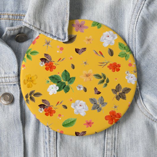 黄色の花と白のバラ10 缶バッジ (インサイチュ)