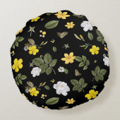 黄色の花と白のバラ2 ラウンドクッション (裏面)