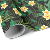 黄色の花と緑の葉の誕生日 ブライダルシャワー ラッピングペーパー (ロールコーナー)