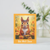 黄色の花に囲まれたかわいいリス　早く回復してね ポストカード (スタンド正面)