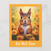 黄色の花に囲まれたかわいいリス　早く回復してね ポストカード (正面)
