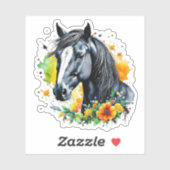 黄色の花に囲まれた美しい黒い馬 シール (シート)