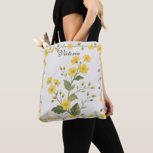 黄色の花のかわいいガーデンフラワー トートバッグ (クローズアップ)
