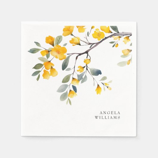 黄色の花のオリジナル カクテル スタンダードカクテルナプキン (正面)