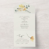 黄色の花のクリーム色の結婚式の招待状（両親の名前入り) オールインワン招待状 (内側)