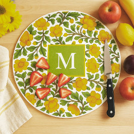 黄色の花のパターン – モノグラパーソナライズされたム カッティングボード