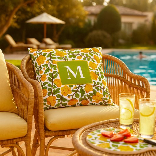 黄色の花のパターン – モノグラパーソナライズされたム クッション