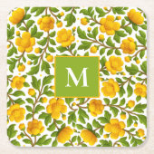 黄色の花のパターン – モノグラパーソナライズされたム スクエアペーパーコースター (正面)