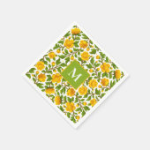 黄色の花のパターン – モノグラパーソナライズされたム スタンダードカクテルナプキン (角)