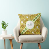 黄色の花のパターン、緑の宝石と真珠 クッション (椅子)