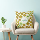 黄色の花のパターン、緑の宝石と真珠 クッション (椅子)