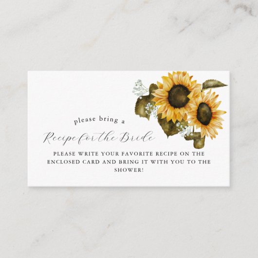 黄色の花のブライダルシャワーレシピのリクエスト エンクロージャーカード (正面)