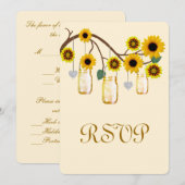 黄色の花のメイソンジャー返信カード 招待状 (正面/裏面)