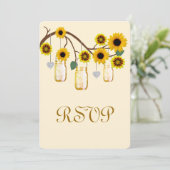 黄色の花のメイソンジャー 受付カード 招待状 (スタンド正面)