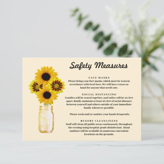 黄色の花のメイソンジャー 安全対策 エンクロージャーカード (スタンド正面)