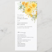 黄色の花のローズの結婚式の式次第 プログラム (正面)