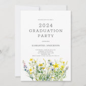 黄色の花のワイルドフラワー卒業パーティー 招待状 (正面)