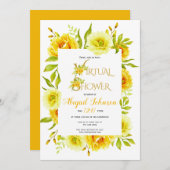 黄色の花の仮想ベビーまたはブライダルシャワー 招待状 (正面/裏面)