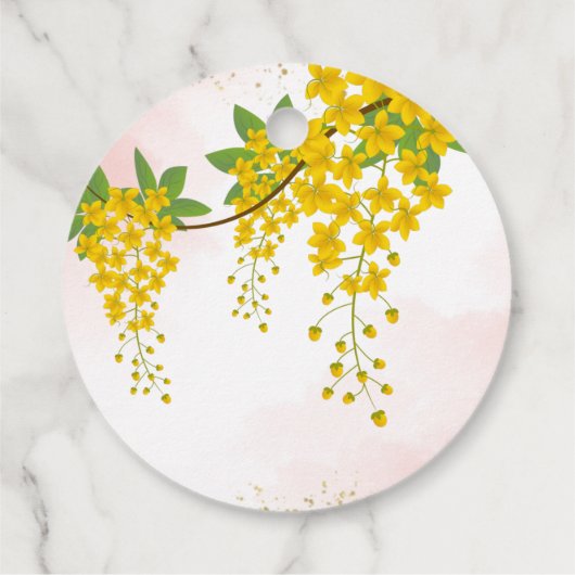 黄色の花の女の子のハルディ感謝の気持ちのラベル フェイバータグ (裏面)