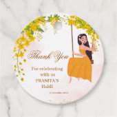 黄色の花の女の子のハルディ感謝の気持ちのラベル フェイバータグ (正面)
