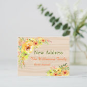 黄色の花の新しい住所のお知らせ ポストカード (スタンド正面)