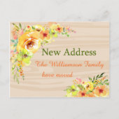 黄色の花の新しい住所のお知らせ ポストカード (正面)