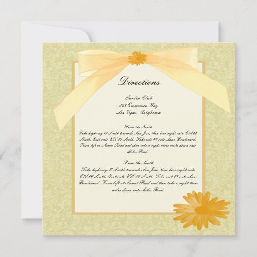 黄色の花の方向カード 招待状 (正面)