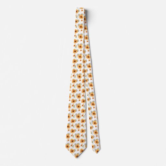 黄色の花の水色のフローラ絵画の ネクタイ (正面)
