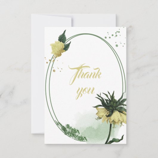 黄色の花の緑の葉幾何物 サンキューカード (正面)